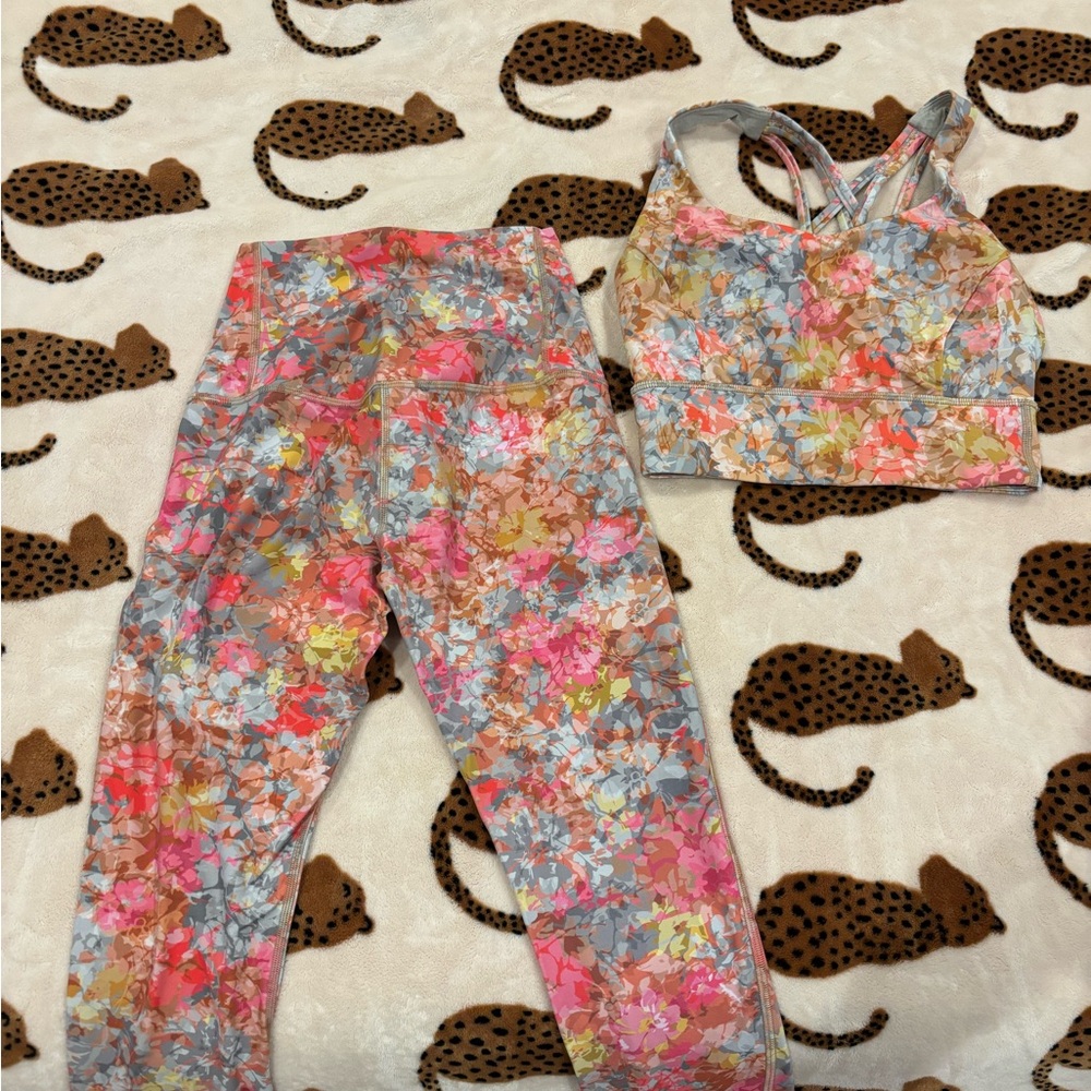 Lululemon Athletica Floral Sports Bra and Leggings Set - Multicolor